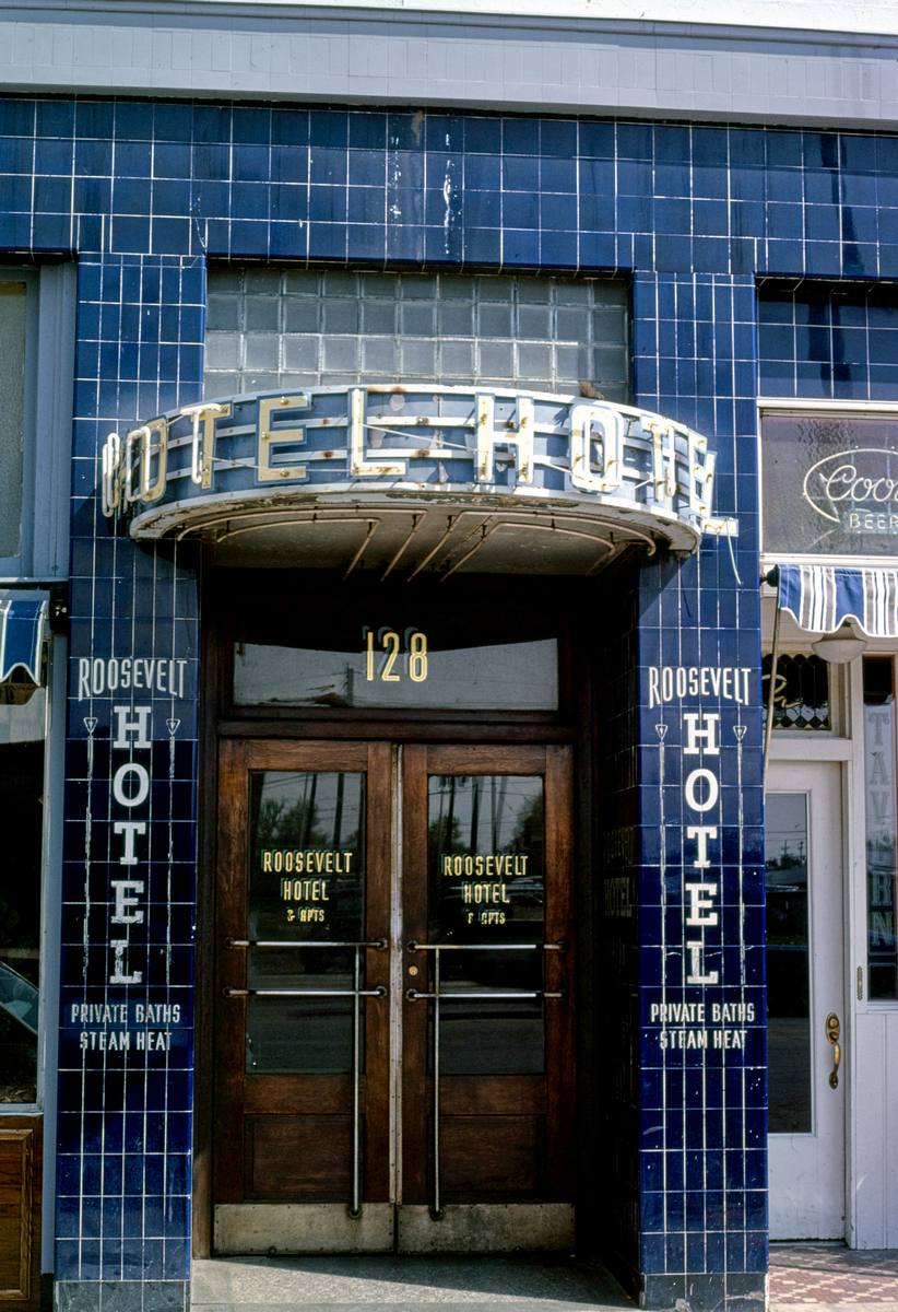 Historic Photo : 1980 Roosevelt Hotel entrance, 25th Street, Ogden, Utah | Margolies | Roadside America Collection | Vintage Wall Art :