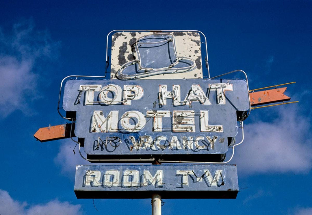 Historic Photo : 1980 Top Hat Motel sign, Route 41, Cordele, Georgia | Margolies | Roadside America Collection | Vintage Wall Art :