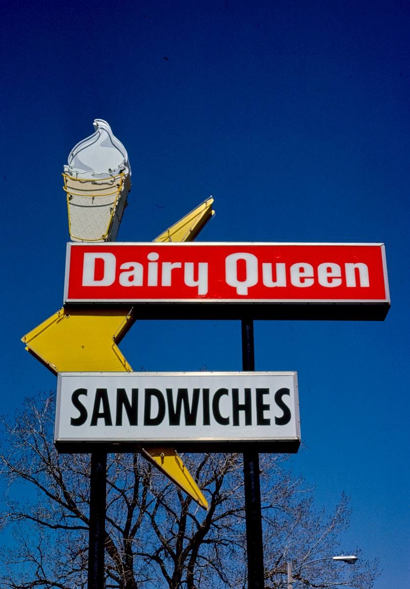 Historic Photo : 1980 Dairy queen ice cream sign, Des Moines, Iowa | Margolies | Roadside America Collection | Vintage Wall Art :