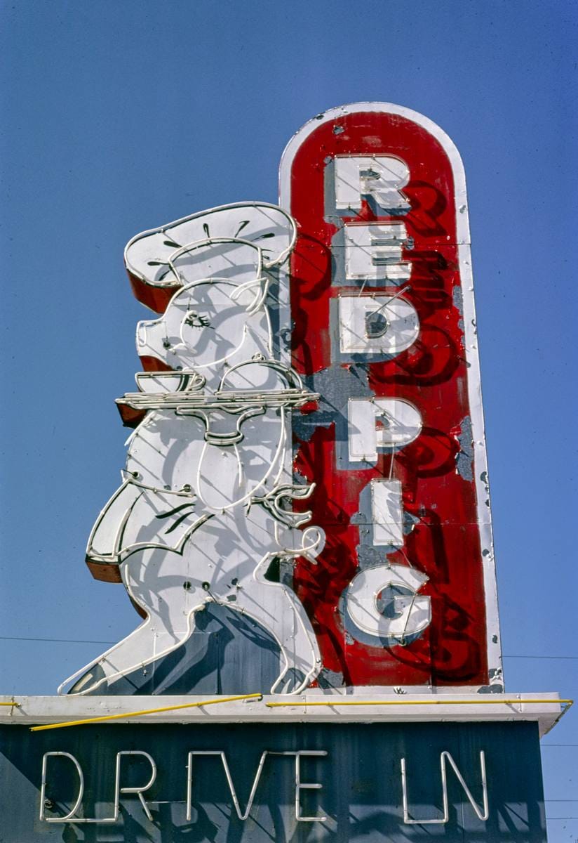 Historic Photo : 1979 Red Pig Drive-in sign, Nahunta, Georgia | Margolies | Roadside America Collection | Vintage Wall Art :