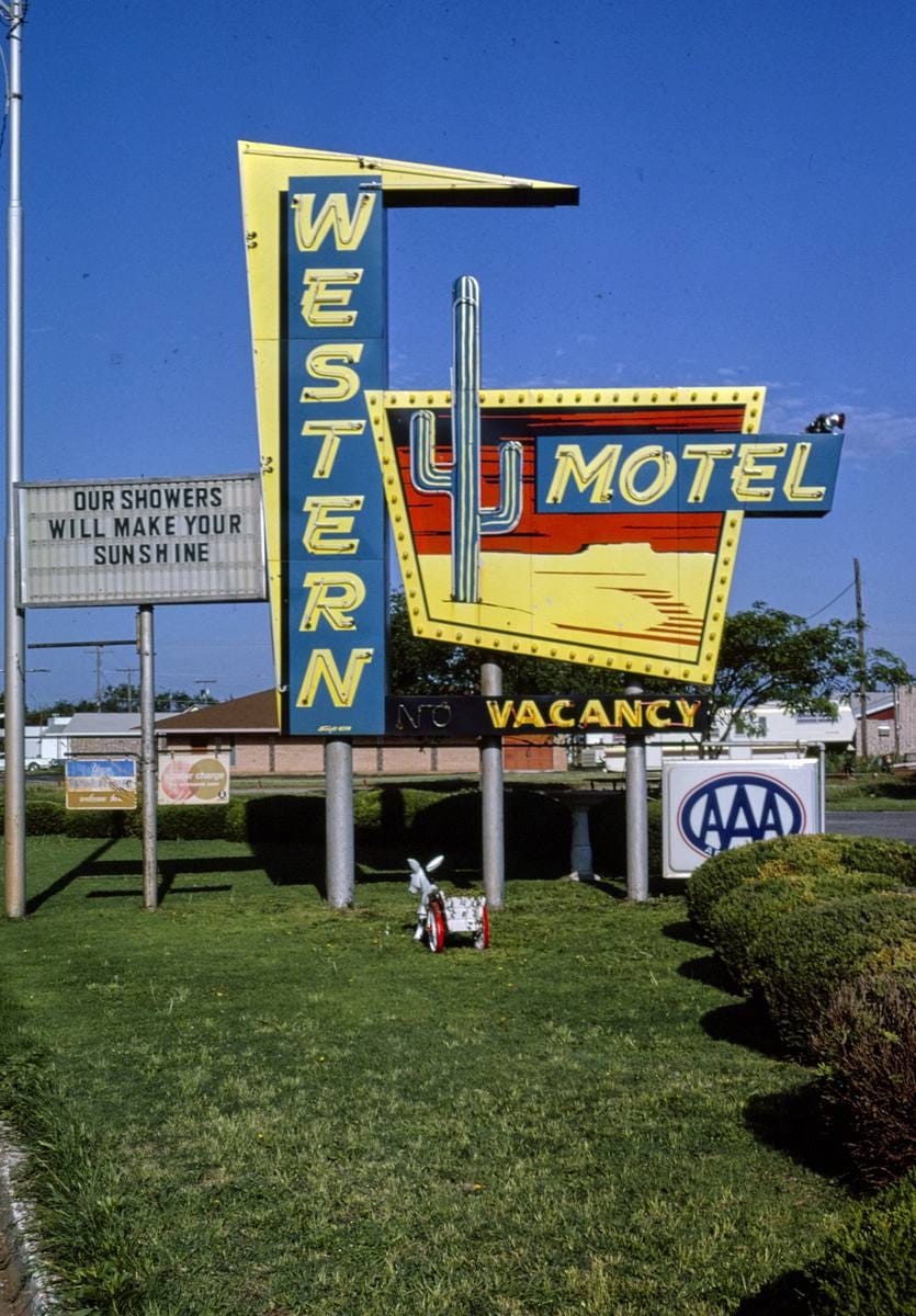Historic Photo : 1982 Western Motel sign, Sayre, Oklahoma | Margolies | Roadside America Collection | Vintage Wall Art :
