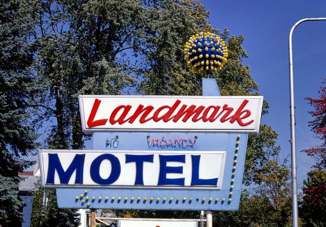 Historic Photo : 1988 Landmark Motel sign, Clintonville, Wisconsin | Margolies | Roadside America Collection | Vintage Wall Art :