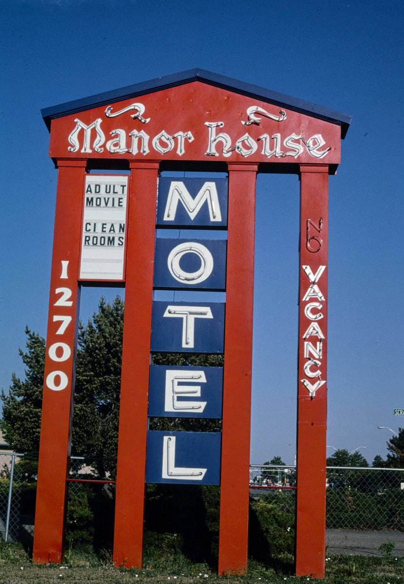 Historic Photo : 2004 Manor House Motel sign, Aurora, Colorado | Margolies | Roadside America Collection | Vintage Wall Art :