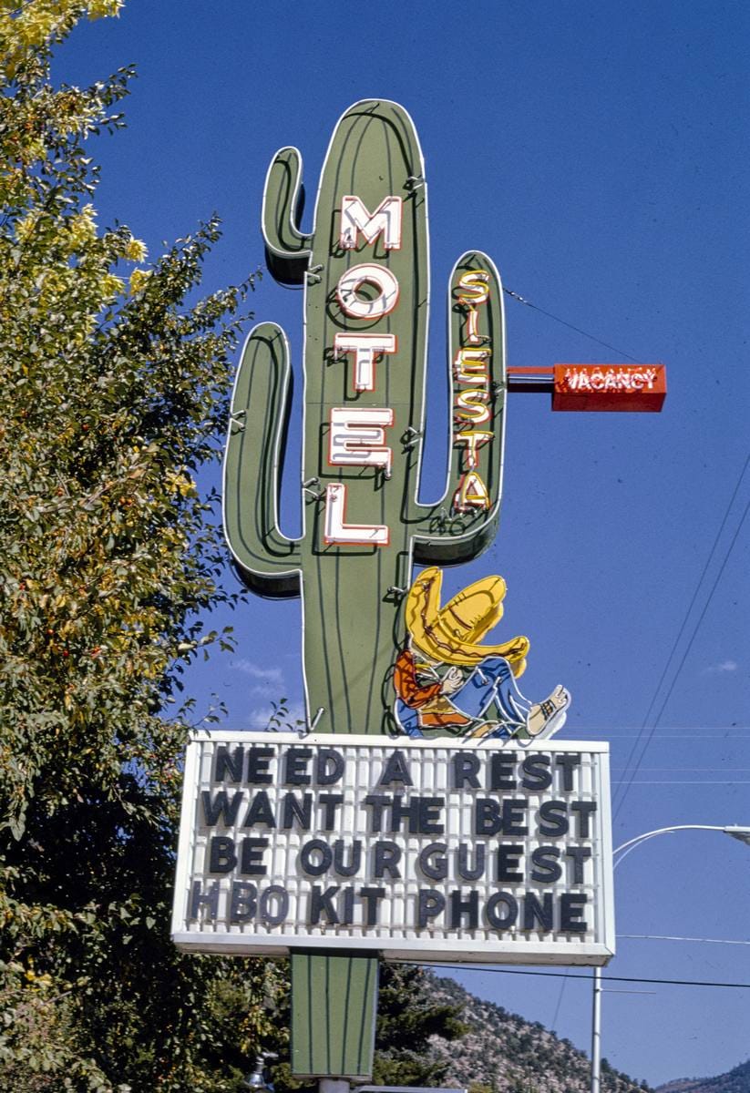 Historic Photo : 1991 Siesta Motel sign, Durango, Colorado | Margolies | Roadside America Collection | Vintage Wall Art :