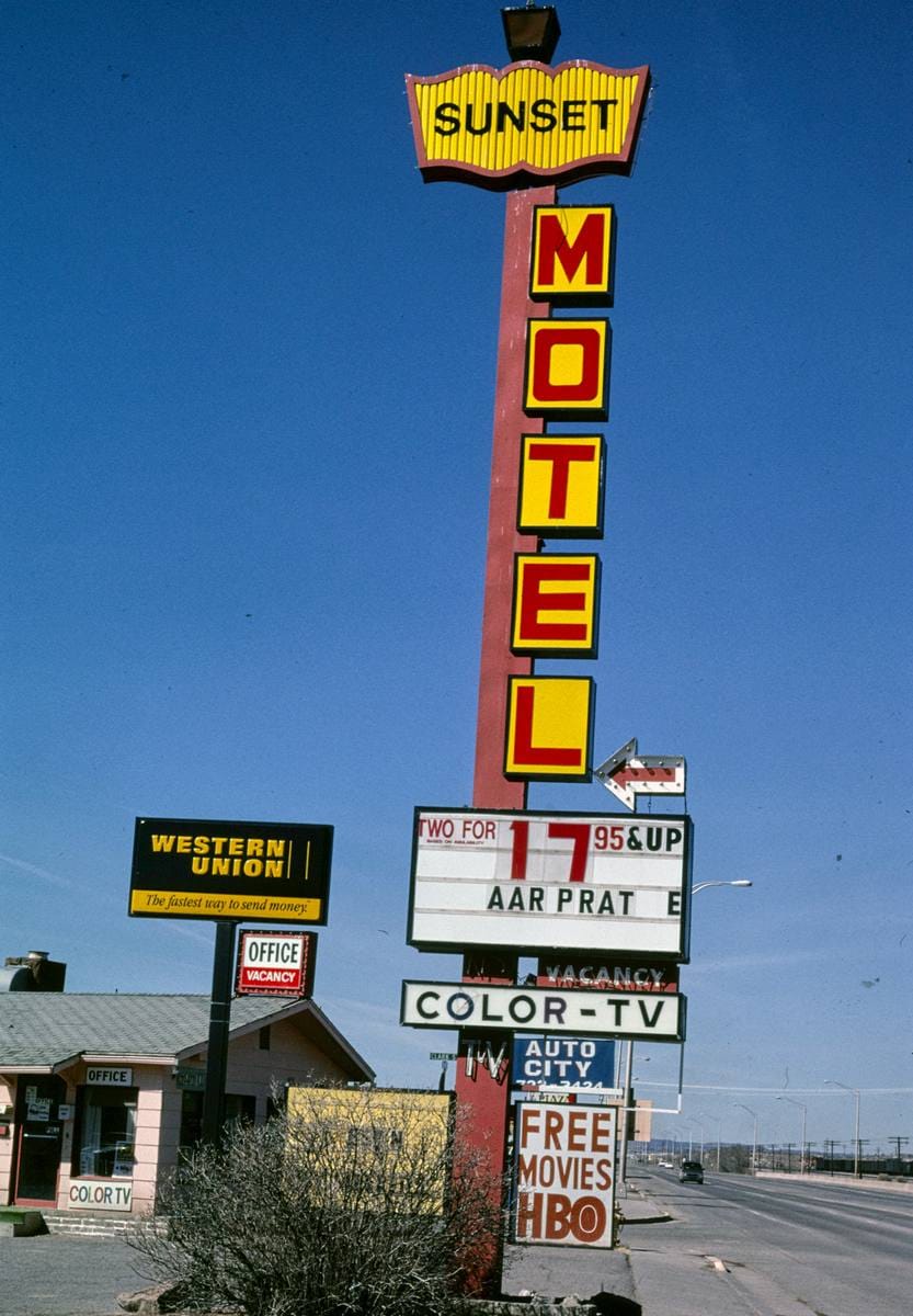 Historic Photo : 2003 Sunset Motel sign, Grants, New Mexico | Margolies | Roadside America Collection | Vintage Wall Art :