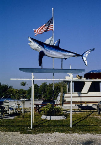 Historic Photo : 1990 Goombay Sport Fishing for Charter sign, Hollywood Beach, Florida | Margolies | Roadside America Collection | Vintage Wall Art :