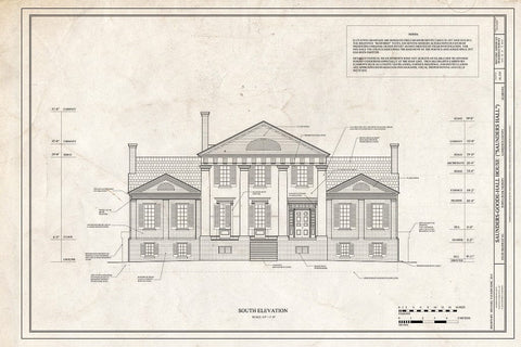 Blueprint South Elevation - Saunders-Goode-Hall House, State Highway 101, Town Creek, Lawrence County, AL