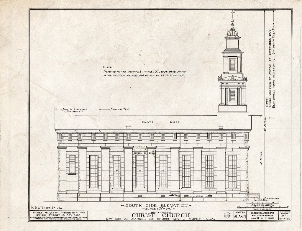 Blueprint HABS ALA,49-MOBI,33- (Sheet 2 of 6) - Christ Episcopal Church, Church & Saint Emanuel Streets, Mobile, Mobile County, AL
