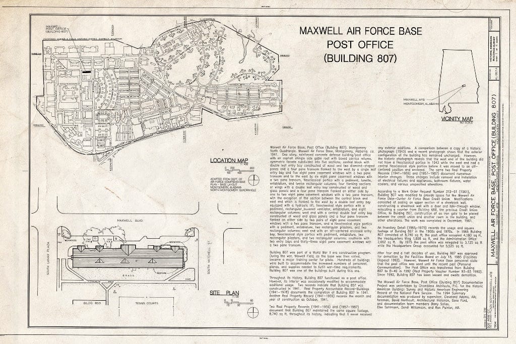 Blueprint Location map & Site Plan - Maxwell Air Force Base, Post Office, 61 West Maxwell Boulevard, Montgomery, Montgomery County, AL