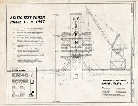 Blueprint Static Test Tower Phase 1 - c. 1957 - Marshall Space Flight Center, Saturn Propulsion & Structural Test Facility, East Test Area, Huntsville, Madison County, AL
