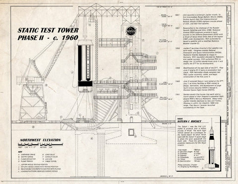 Blueprint Static Test Tower Phase II - c. 1960 - Marshall Space Flight Center, Saturn Propulsion & Structural Test Facility, East Test Area, Huntsville, Madison County, AL