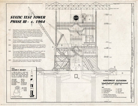Blueprint Static Test Tower Phase III - c. 1964 - Marshall Space Flight Center, Saturn Propulsion & Structural Test Facility, East Test Area, Huntsville, Madison County, AL