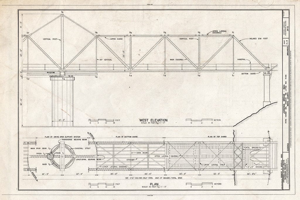 Blueprint West Elevation and Plan Judsonia Bridge, Spanning Little W
