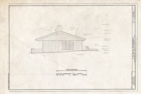 Blueprint South Elevation - E. Fay & Gus Jones House, 1330 North Hillcrest Avenue, Fayetteville, Washington County, AR