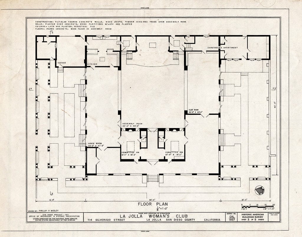 Blueprint HABS Cal,37-LAJOL,1- (Sheet 3 of 5) - La Jolla Women's Club, 715 Silverado Street, La Jolla, San Diego County, CA