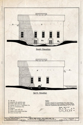 Blueprint South Powerhouse: East (Front) Elevation, West Elevation - Battle Creek Hydroelectric System, Battle Creek & Tributaries, Red Bluff, Tehama County, CA