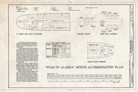 Blueprint Star of Alaska' Berth Accommodation Plan - Ship BALCLUTHA, 2905 Hyde Street Pier, San Francisco, San Francisco County, CA