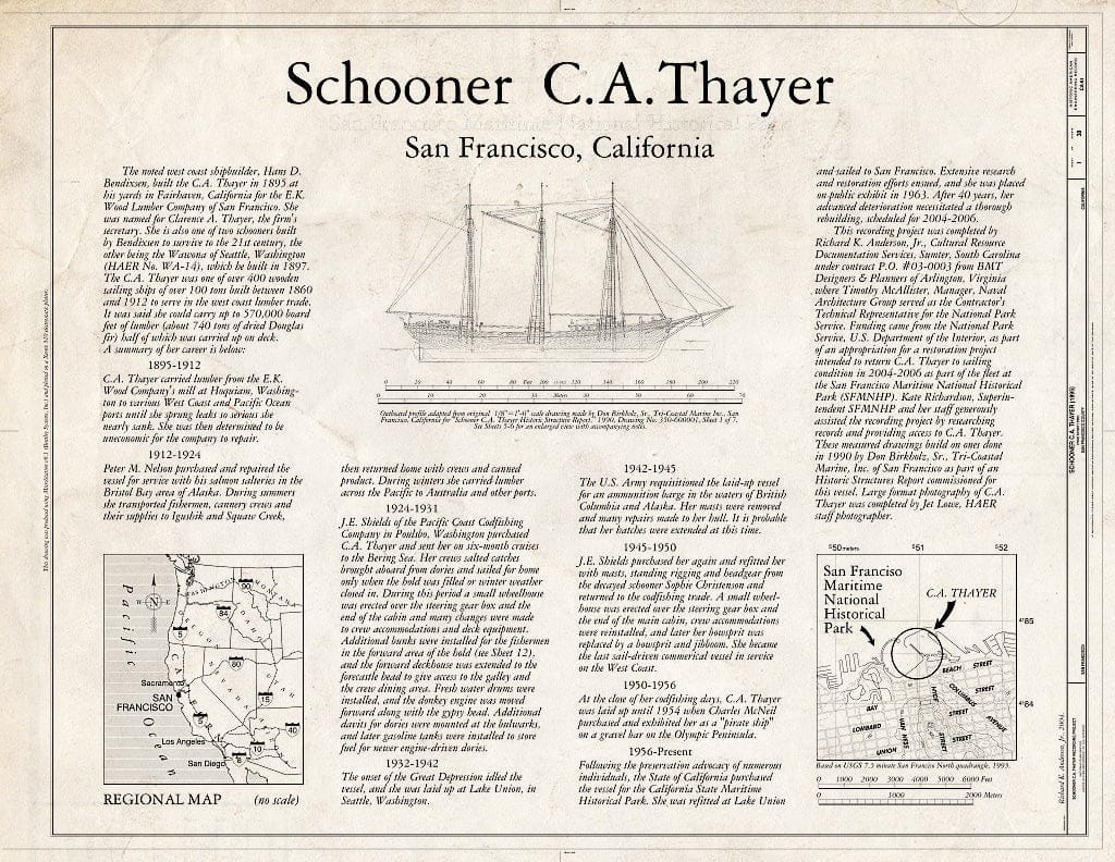 Blueprint Title Sheet - Schooner C.A. Thayer, Hyde Street Pier, San Francisco, San Francisco County, CA