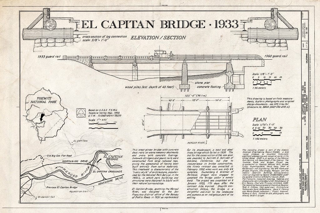 Blueprint Title Sheet - El Capitan Bridge, Spanning Merced River on El Capitan Crossover Road, Yosemite Village, Mariposa County, CA
