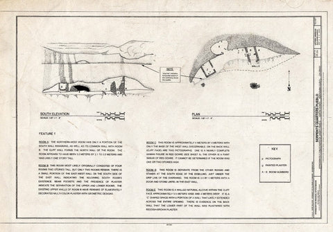 Blueprint South Elevation and Plan - Serpents Quarters Pueblo, Approximately 2 Miles North of County Road G, Cortez, Montezuma County, CO