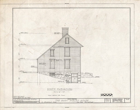 Blueprint South Elevation - Bush-Holley House, 39 Strickland Road, Cos Cob, Fairfield County, CT