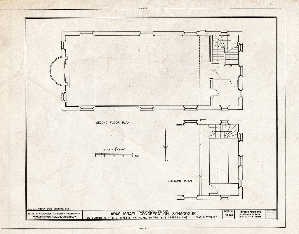 Blueprint HABS DC,WASH,385- (Sheet 2 of 5) - Adas Israel Synagogue, Third & G Streets Northwest (Moved from Sixth & G Streets Northwest), Washington, District of Columbia, DC