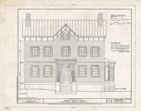 Blueprint South Elevation - Medley-Sewell House, 1545 Thirty-Fifth Street, Northwest, Washington, District of Columbia, DC