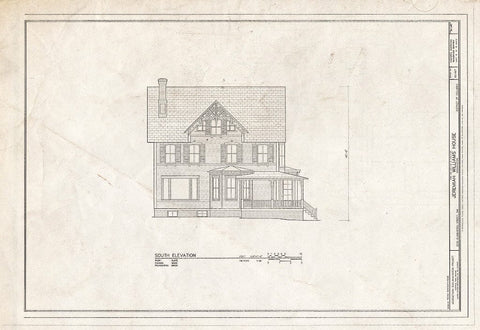 Blueprint South Elevation - Jeremiah Williams House, 3035 Dumbarton Street, Northwest, Washington, District of Columbia, DC