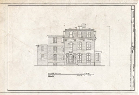 Blueprint South Elevation - Dougal House, 3259 R Street, Northwest, Washington, District of Columbia, DC