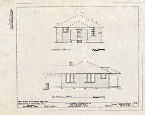 Blueprint Southeast & Southwest Elevations - Fort Benning, Building No. 296, Hunt Club, Marne Road, Fort Benning Military Reservation, Chattahoochee County, GA