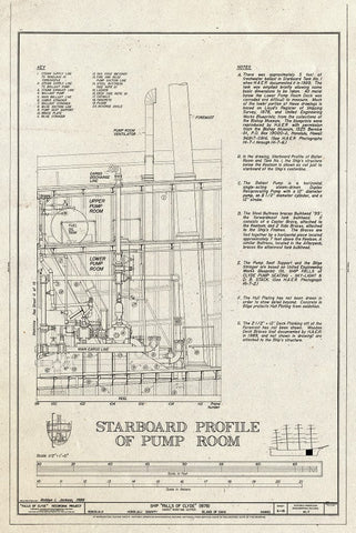 Blueprint Starboard Profile of Pump Room - Ship Falls of Clyde, Hawaii Maritime Center, Pier 7, Honolulu, Honolulu County, HI