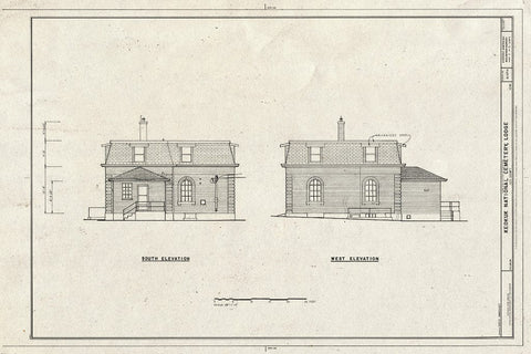 Blueprint South Elevation, West Elevation - Keokuk National Cemetery, Lodge, 1701 J Street, Keokuk, Lee County, IA