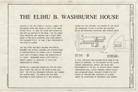 Blueprint Statement of Significance - Senator Elihu B. Washburne House, 908 Third Street, Galena, Jo Daviess County, IL