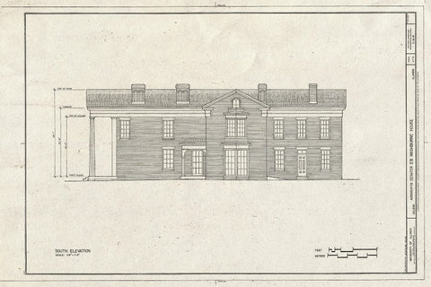 Blueprint South Elevation - Senator Elihu B. Washburne House, 908 Third Street, Galena, Jo Daviess County, IL