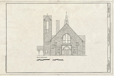 Blueprint South Elevation - First Congregational Church, 1106 Chestnut Street, Western Springs, Cook County, IL