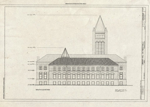 Blueprint South Elevation - Library Hall, 1409 West Green Street, Urbana, Champaign County, IL