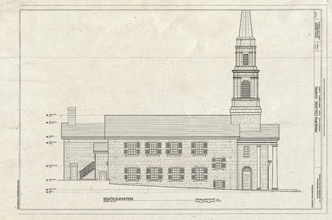 Blueprint South Elevation - Principia College, Chapel, 1 Maybeck Place, Elsah, Jersey County, IL