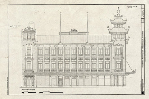 Blueprint South Elevation - On Leong Merchants Association, 2216 South Wentworth Avenue, Chicago, Cook County, IL