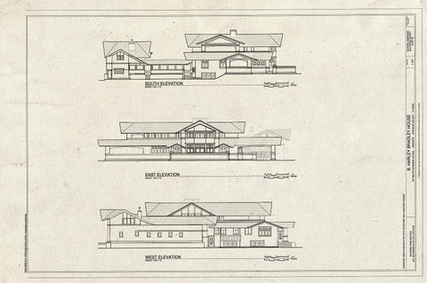 Blueprint South, East, and West Elevations - B. Harley Bradley House, 701 South Harrison Avenue, Kankakee, Kankakee County, IL