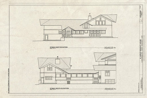 Blueprint Stable South and East Elevations - B. Harley Bradley House, 701 South Harrison Avenue, Kankakee, Kankakee County, IL