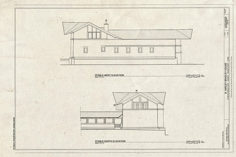 Blueprint Stable West and North Elevations - B. Harley Bradley House, 701 South Harrison Avenue, Kankakee, Kankakee County, IL