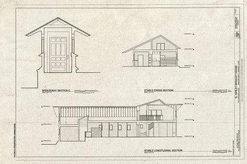 Blueprint Stable Sections - B. Harley Bradley House, 701 South Harrison Avenue, Kankakee, Kankakee County, IL