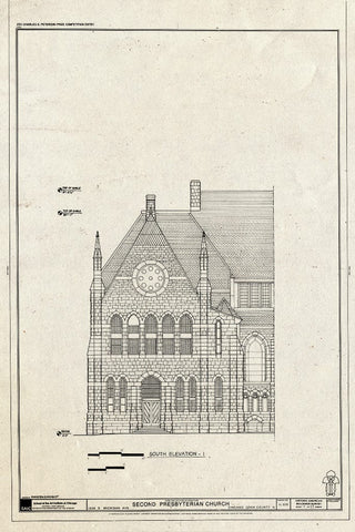 Blueprint South Elevation - Second Presbyterian Church, 1936 South Michigan Avenue, Chicago, Cook County, IL