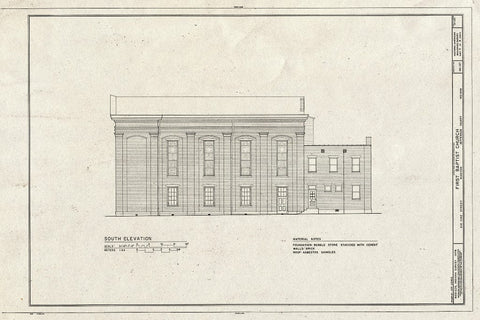 Blueprint South Elevation - First Baptist Church, 416 Vine Street, Madison, Jefferson County, in