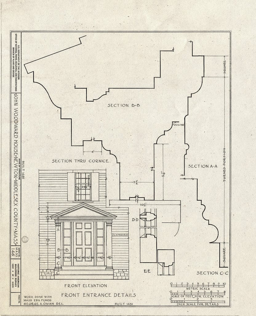 Blueprint HABS Mass,9-Newt,2- (Sheet 4 of 11) - John Woodward House, 238 Woodward Street, Newton, Middlesex County, MA