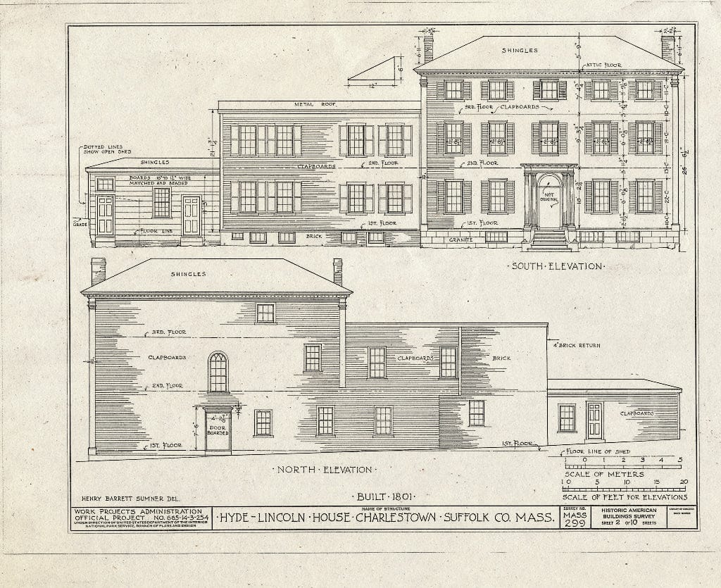 Blueprint HABS Mass,13-Char,6- (Sheet 2 of 10) - Hyde-Lincoln House, 32 Cordis Avenue, Charlestown, Suffolk County, MA