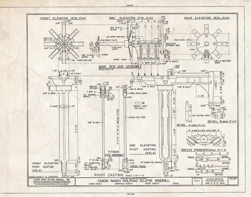 Blueprint HAER TEX,186-SHEF.V,1- (Sheet 8 of 9) - Canon Ranch Eclipse Windmill, Sheffield, Pecos County, TX