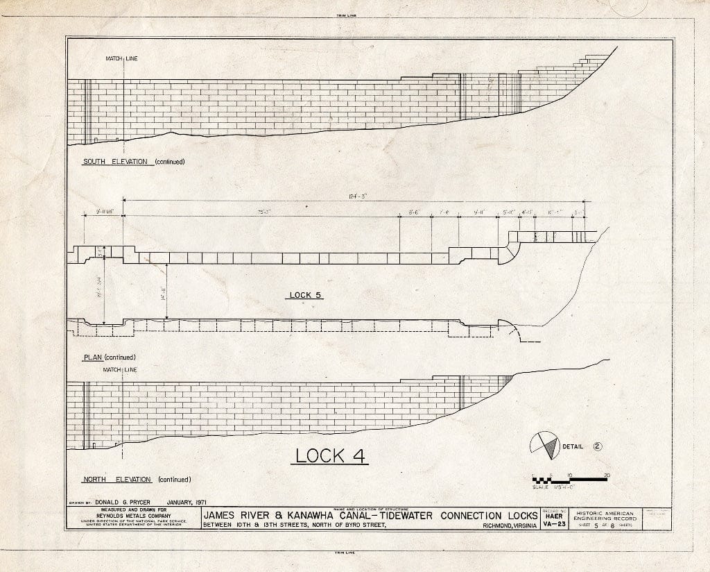 Blueprint HAER VA,44-Rich,100B- (Sheet 5 of 8) - James River & Kanawha Canal, Locks 1-5, Tenth to Thirteenth Streets, North of Canal Street, Richmond, Independent City, VA