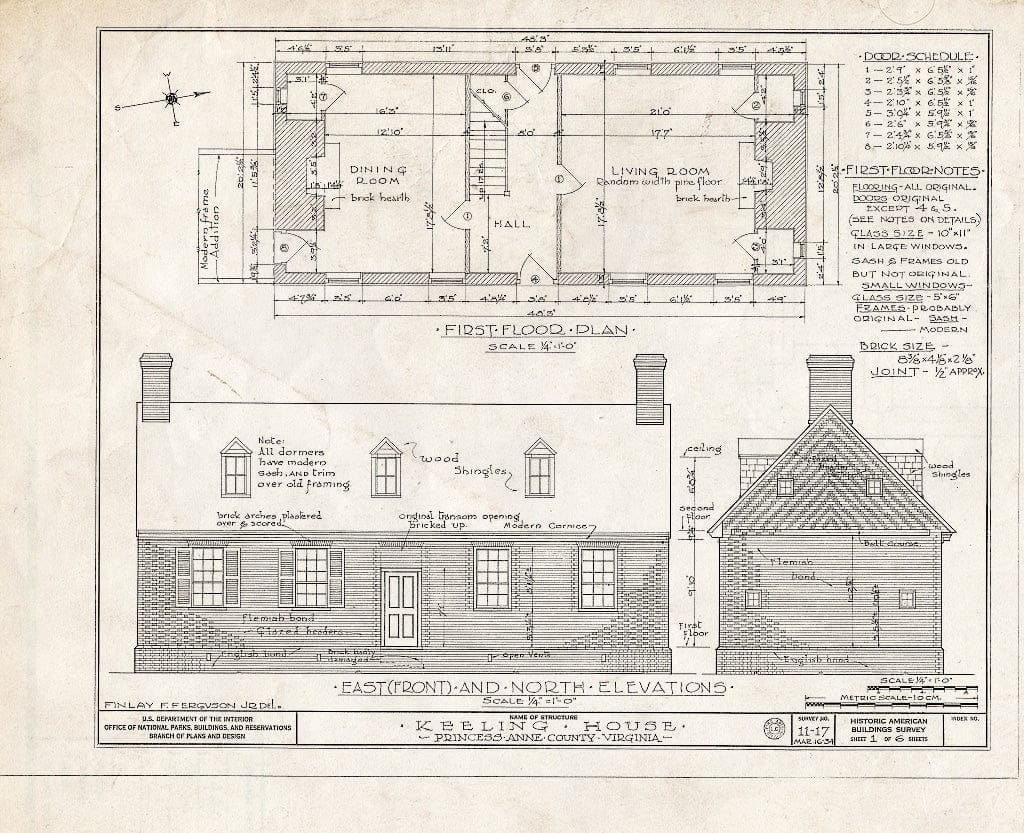 Blueprint HABS VA,77-LONBR.V,1- (Sheet 1 of 6) - Adam Keeling House, Keeling Road, London Bridge, Virginia Beach, VA