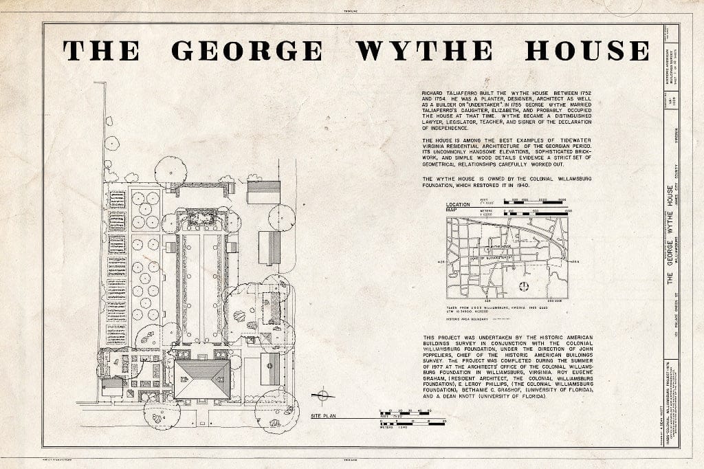 Blueprint HABS VA,48-WIL,16- (Sheet 1 of 10) - George Wythe House 